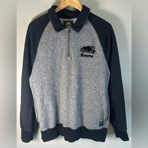 Roots Men's Black Grey 1/4 Zip Pullover Sweater Mens Size L Salt & Pepper Canada